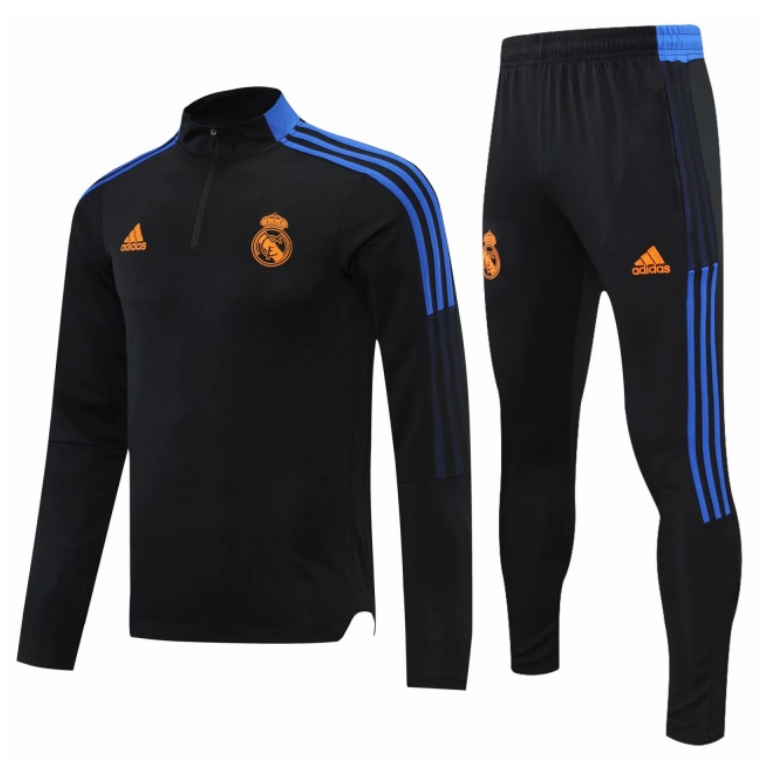 2021/22 Real Madrid Black Blue Training Kits Sweatshirt with Pants